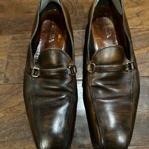 Prada Men's Dark Brown Leather Slip-Ons